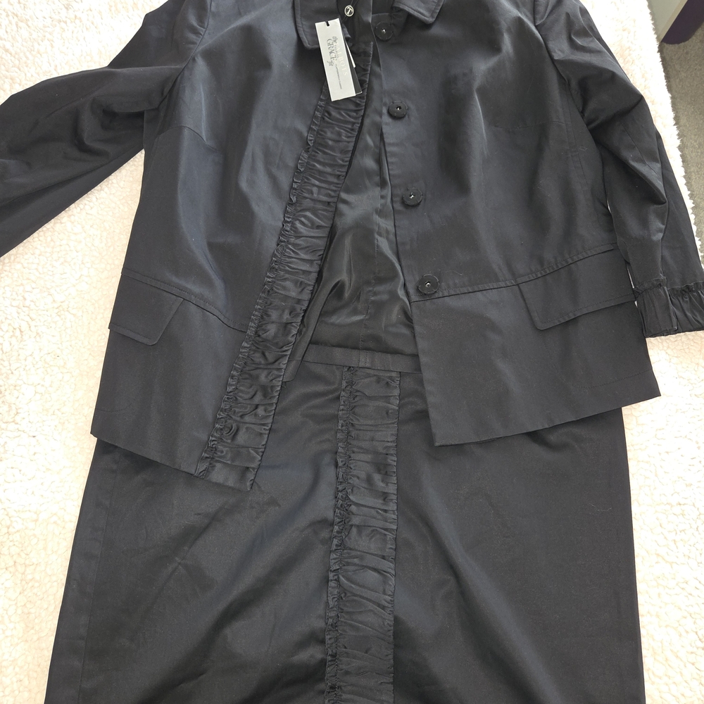 Talbots Black Two-Piece Skirt Set with Ruffle Trim Grace Fit. Vintage